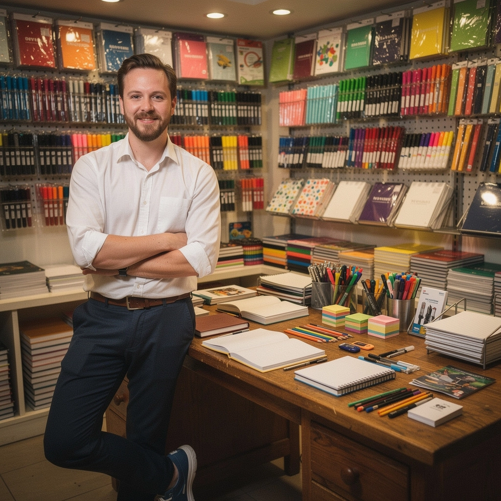 筆記具とノートを使った創造的なデスクの風景