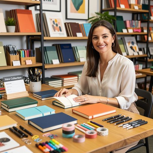 季節のテーマに合わせた文房具のディスプレイ